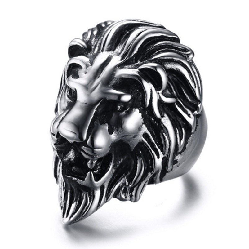 SEUSUK Cincin Punk Desain Singa Bahan Stainless Steel untuk Pria COD Ring