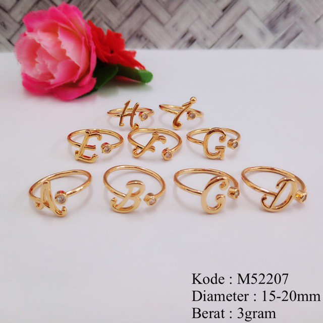 P52207 Cincin Alpabet Cincin Huruf Inisial Nama Cincin Wanita Lapis Emas Permata Zirconis