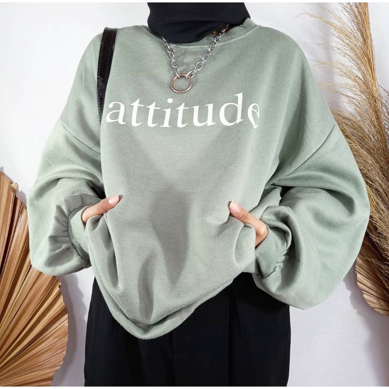 IvannaCollection Sweater Basic Oversize Pria Wanita Attitude Sweater Crewneck Oversize Bahan Fleece Size L XL XXL