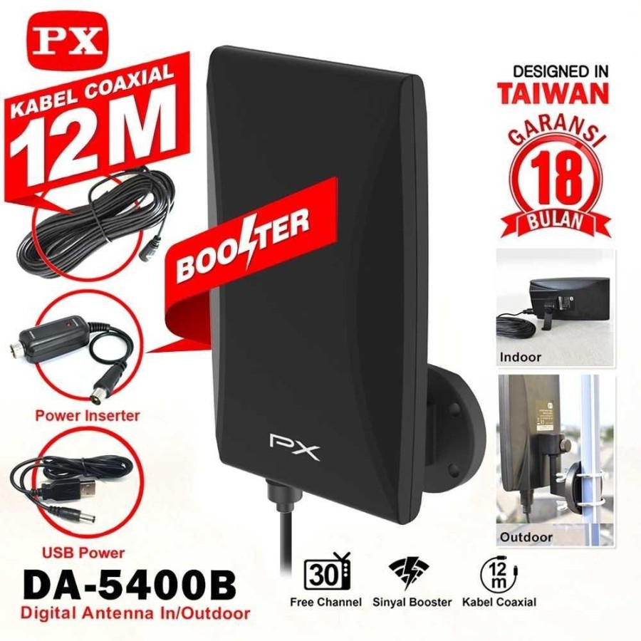 Antena Tv Digital PX DA 5900B +Kabel 12 meter &amp; Booster Indoor Outdoor