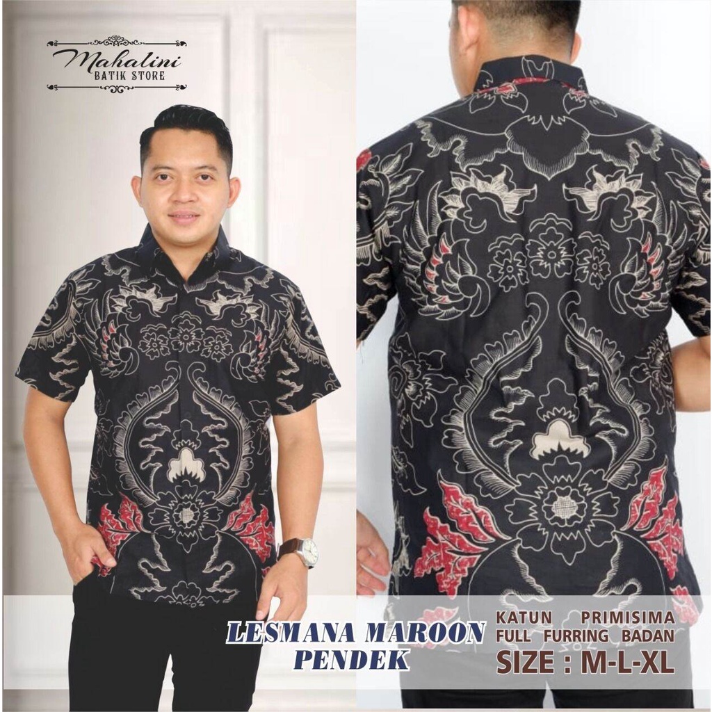 Kemeja batik terlaris MAHKOTA MERAH / batik lengan pendek terbaru  /Baju batik motif kekinian