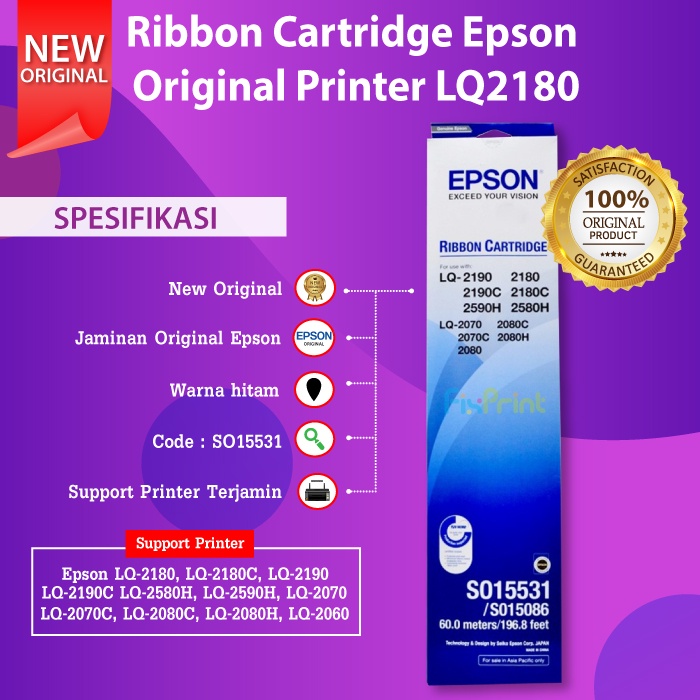 Ribbon Cartridge Epson Original LQ2180 LQ2190 LQ-2190 LQ-2190 S015531