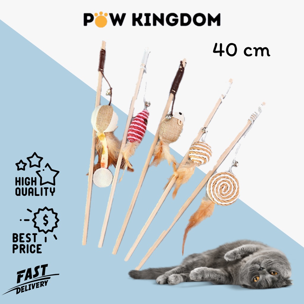 Jual Mainan Interaktif Kucing Tongkat Kayu Kerincing Cat Toys Mainan