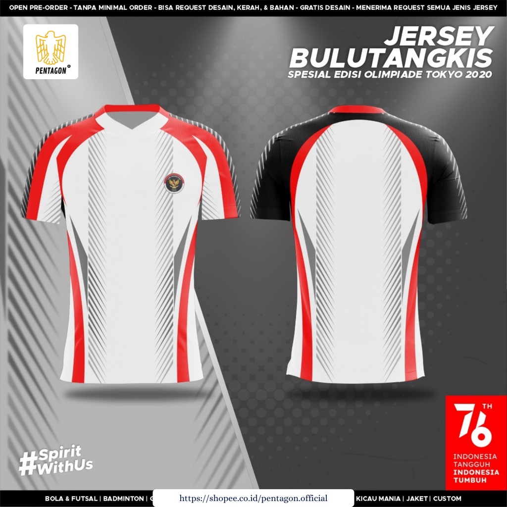 [Bisa satuan] Custom Jersey Bulutangkis/Badminton Indonesia Fullprint Pentagon Olimpiade Tokyo 2020