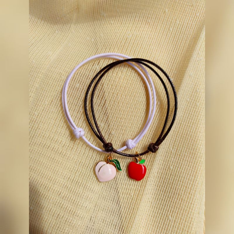 Gelang Charm Enamel Buah Cherry,Nanas,Strawberry, Watermelon, Anggur, Peach, Wortel, Lobak