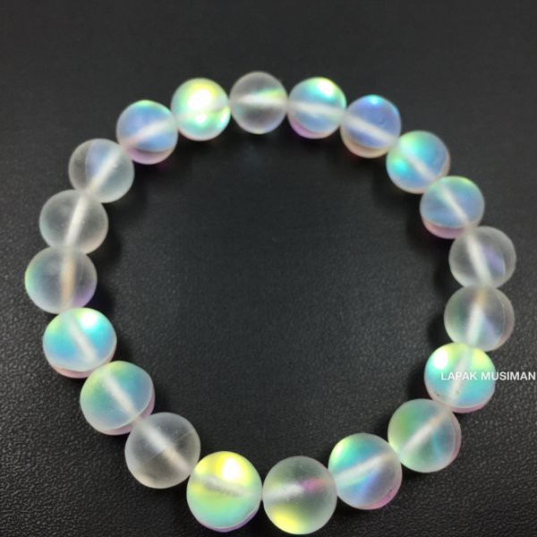 [Bayar di Tempat] GELANG BATU ANGEL BEADS MOONSTONE BIDURI BULAN ASLI LANGKA