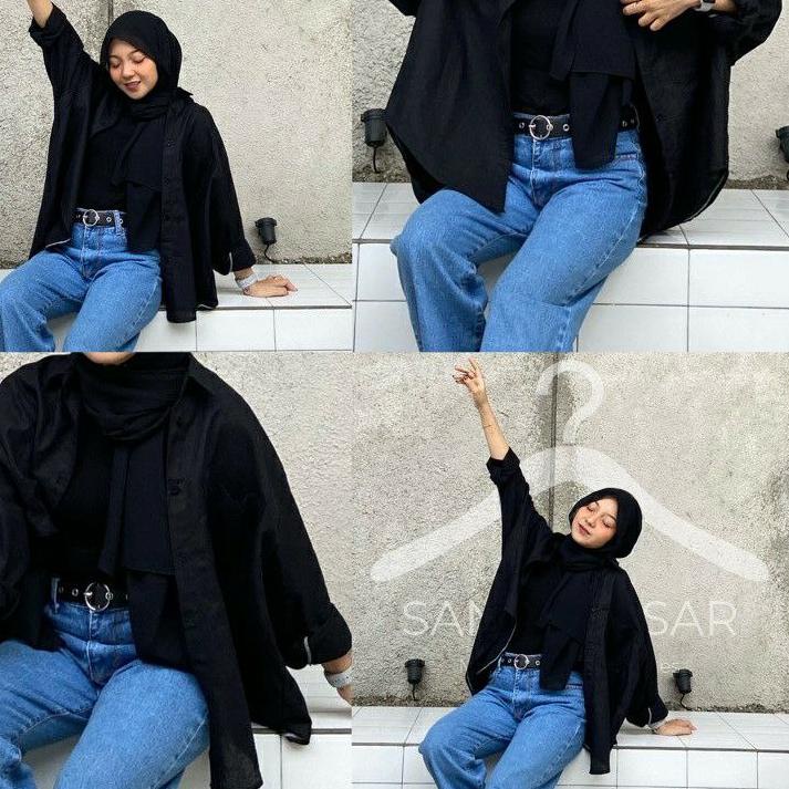 COD  8.8 kemeja linen wanita oversize jumbo import lengan panjang baju pakaian atasan outer setelan 