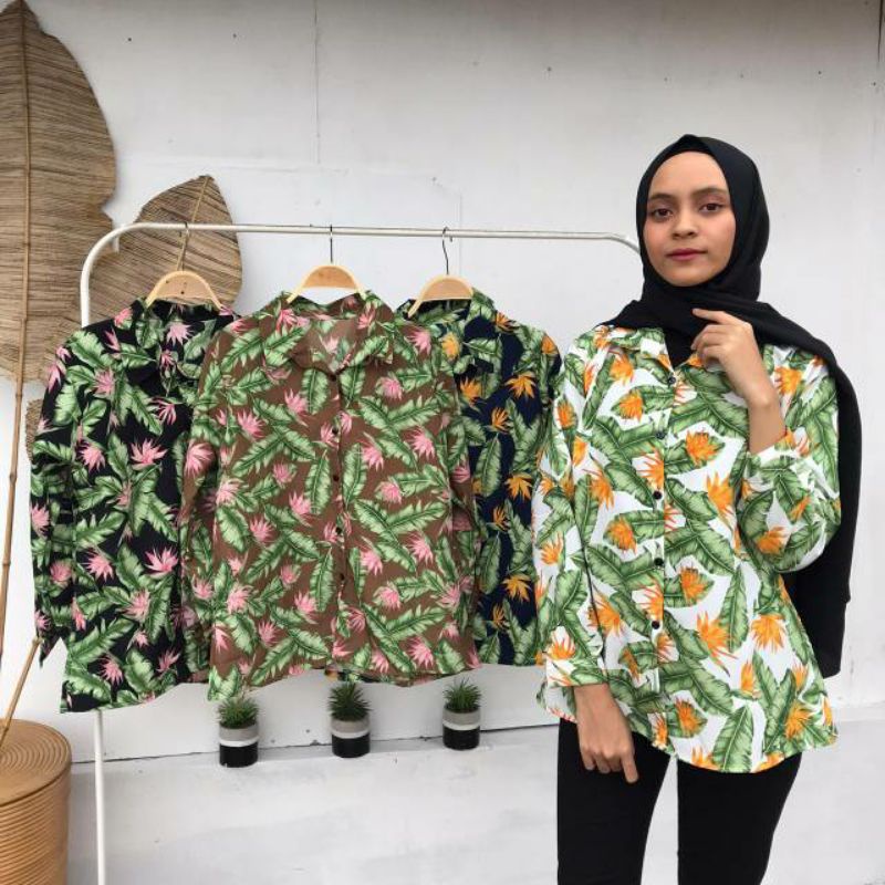 KEMEJA WANITA MOTIF WOLVIS PREMIUM TROPICAL HAWAI