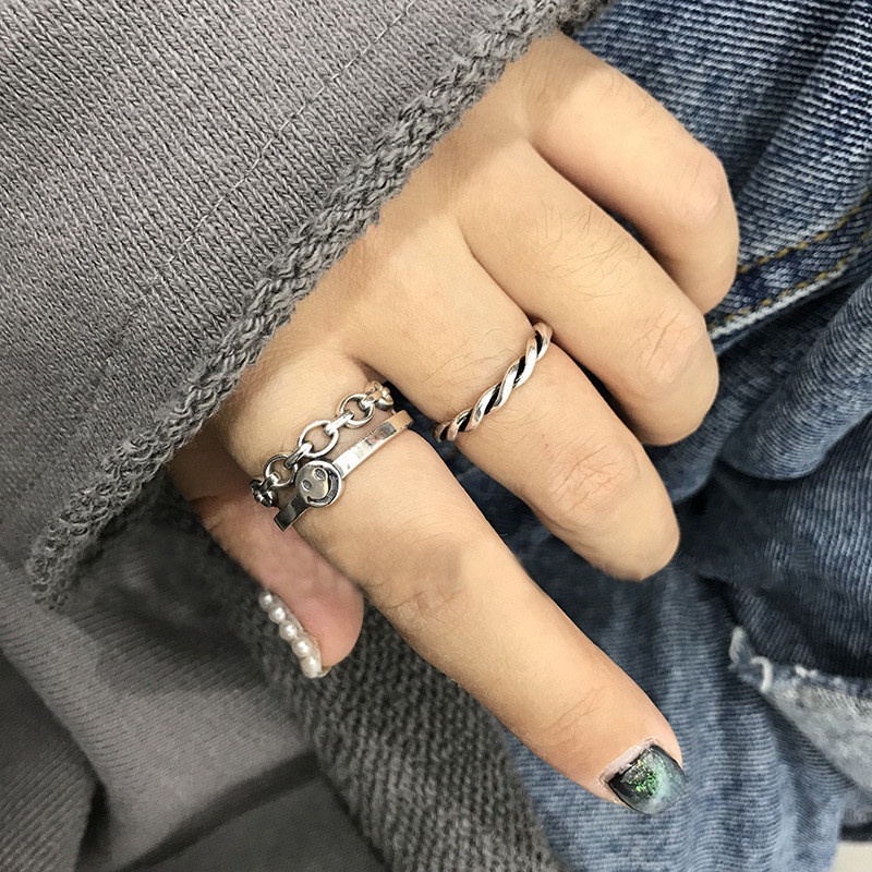 COD❤2 Buah Fashionable Jari Telunjuk Wanita Cincin Dapat Disesuaikan Senyum Terbuka Wanita Korea A one