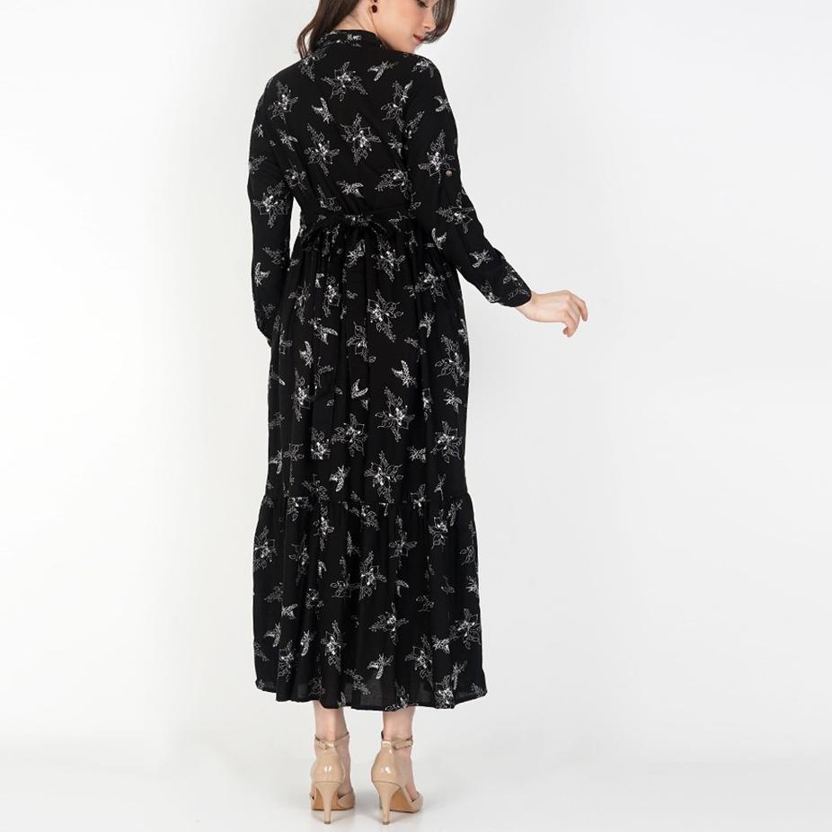 ⚡⚡⚡ Novel Mice - Gamis Rayon Print Bunga Putih Hitam ⭐⭐⭐