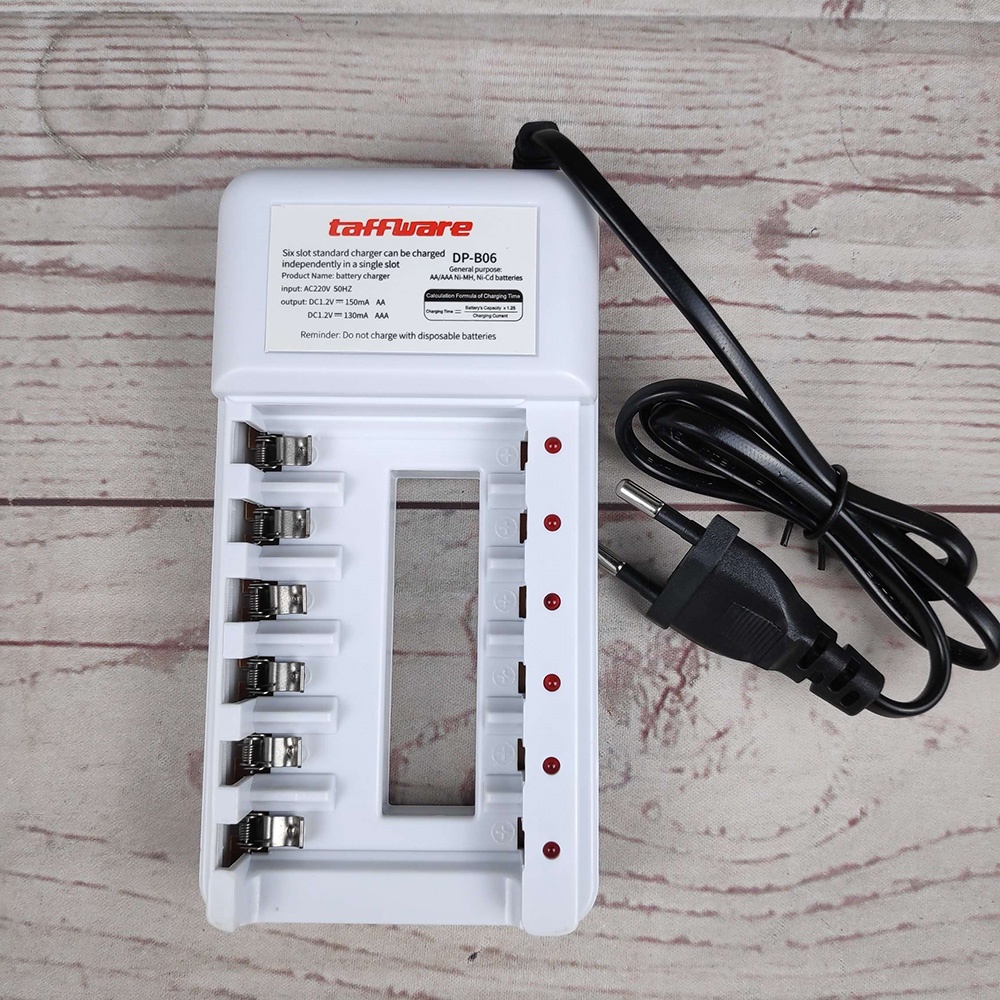 Taffware Charger Baterai 6 slot for AA/AAA with 6 PCS AA Rechargeable 1200mAh + 6 PCS AAA Rechargeable 1250mAh - DP-B06 - White