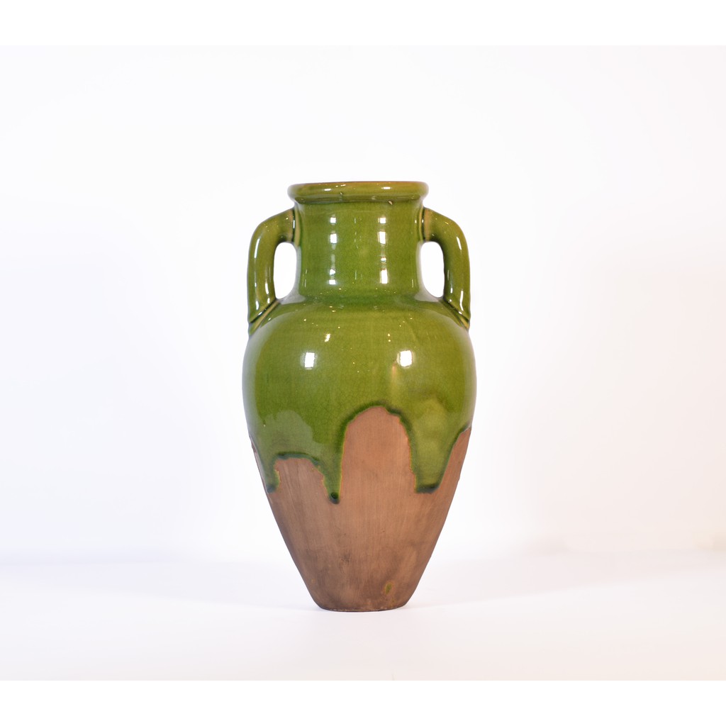 Vas Keramik Hijau Uk Kecil/Vase Flower/Guci Cokelat