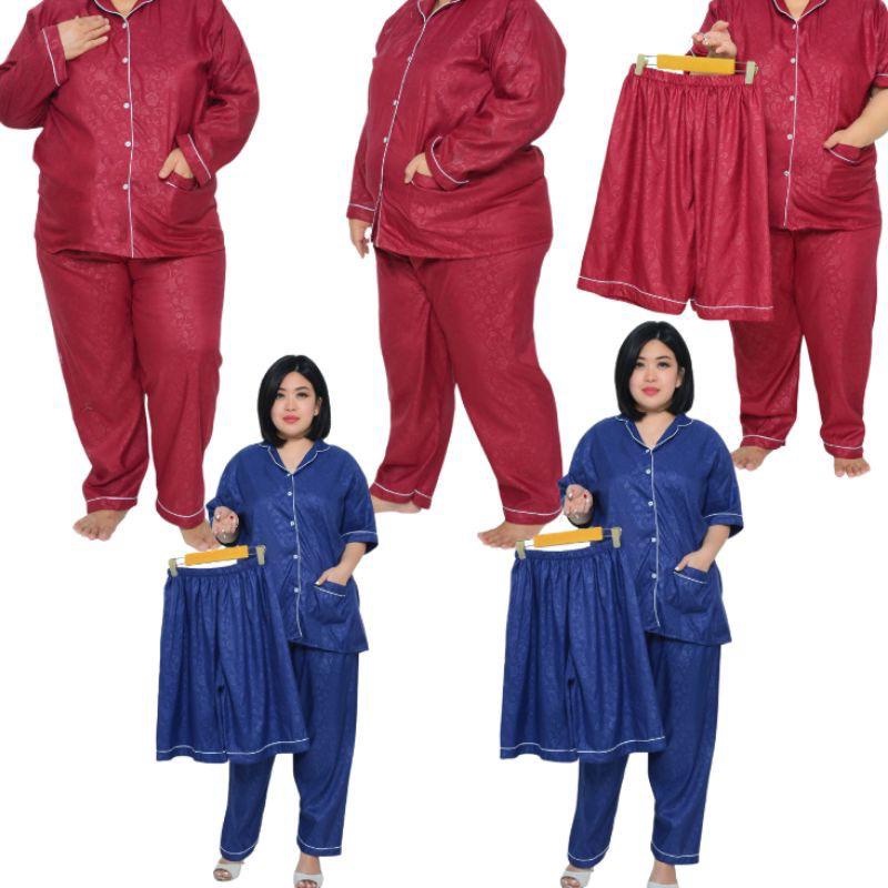 BAJU TIDUR WANITA / PIYAMA WANITA SATIN EMBOS PP JUMBO XXL LD 112