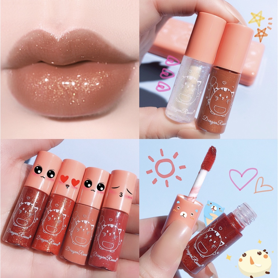 Dragon Ranee Lip Glow Glitter Lipstik Liquid Cair 10 Warna Waterproof Lipstick Membuat Kelopak Mata Menjadi Cetar  XX009