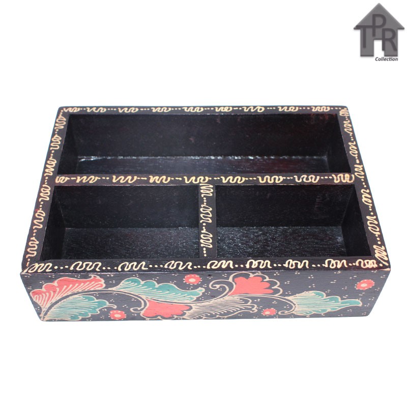 Amenities Tray / Tempat Sachet Gula Kopi Teh  / Kayu Batik 20x24cm. - Daun Bunga Series