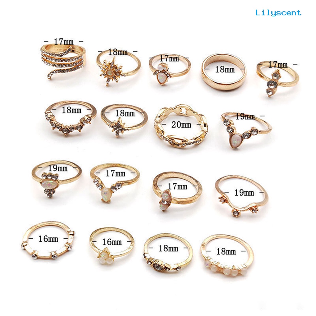 17pcs Cincin Knuckle Geometris Berlian Imitasi Gaya Vintage Untuk Wanita