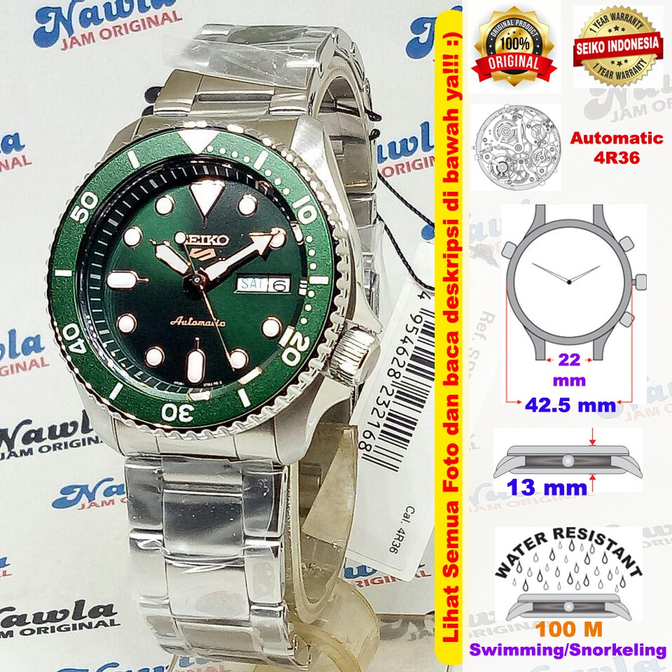 Seiko 5 Sports SRPD63K1 Automatic Green Dial - Jam Tangan Pria SRPD63