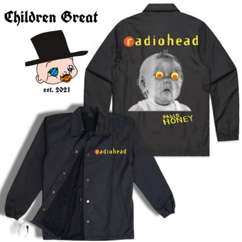 Coach jaket RADIO HEAD jacket BAND musik rock VINTAGE parasut waterproof taslan polos hitam windbrea