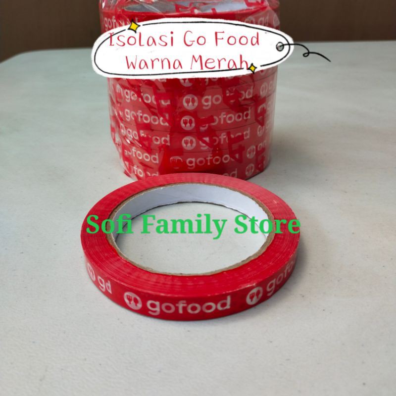 Lakban Grabfood Go Food isolasi selotip printing safety tape MERAH 12mm x 65m