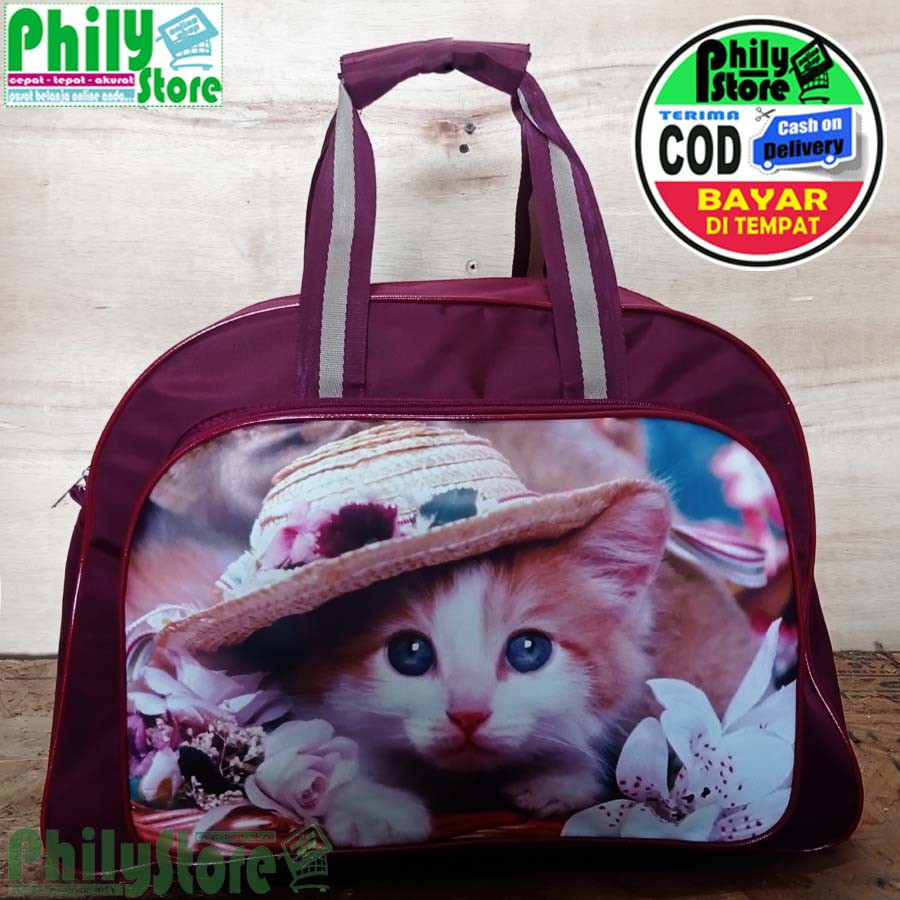 TAS PAKAIAN MOTIF TRAVELBAG BESAR ELLE GAMBAR KUCING TAS MUDIK PULANG KAMPUNG