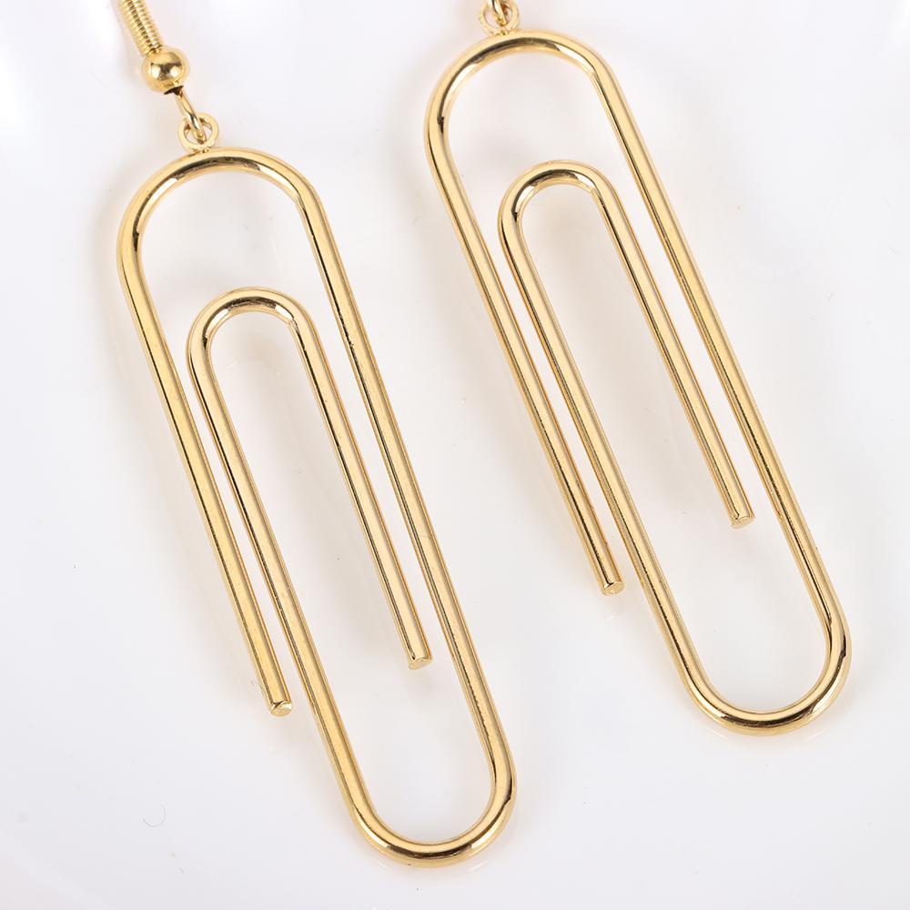 Top Paper Clip Earrings Anting Klip Kertas Gaya Korea Perhiasan Pesta Warna Emas Perak Ear Clip