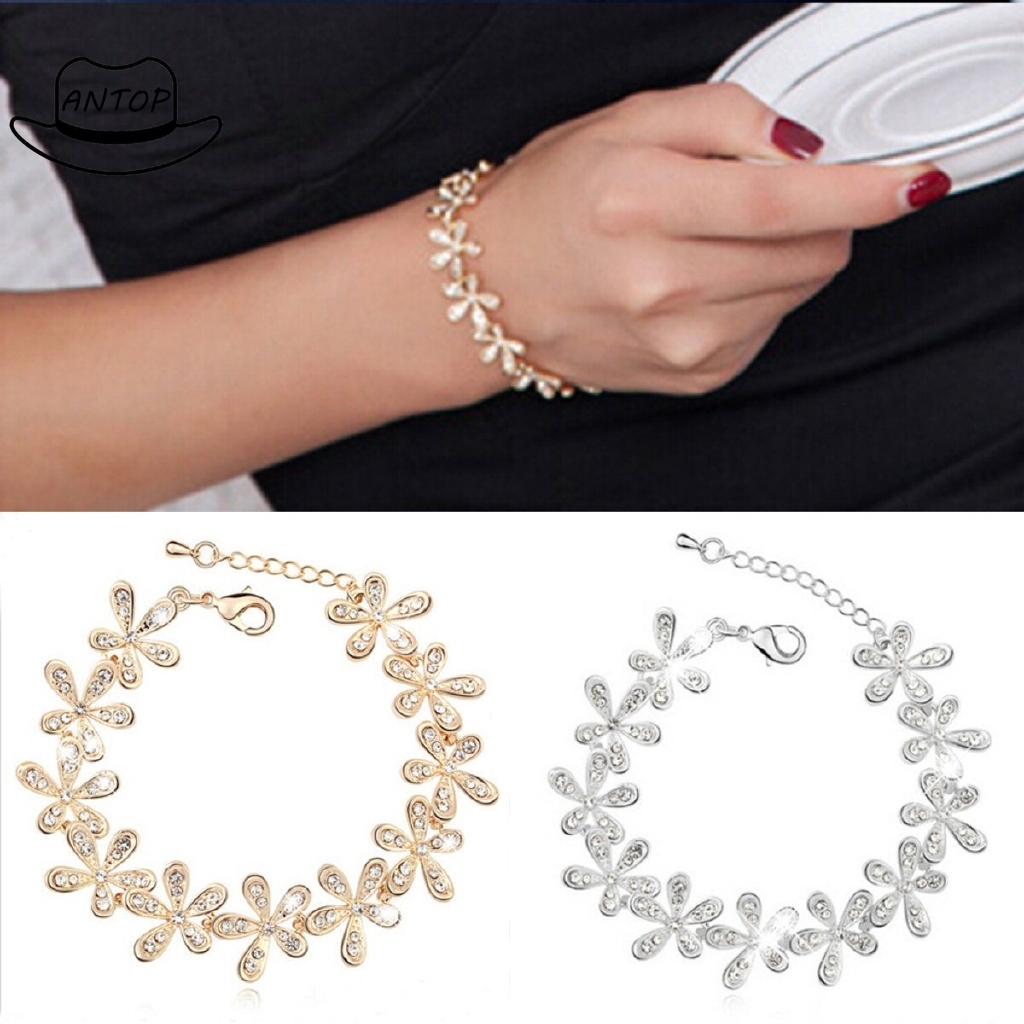 COD Gelang Bangle Vintage Motif Snowflake Hias Kristal Berlian Imitasi untuk Wanita Korean Bracelet Gift ANTOP