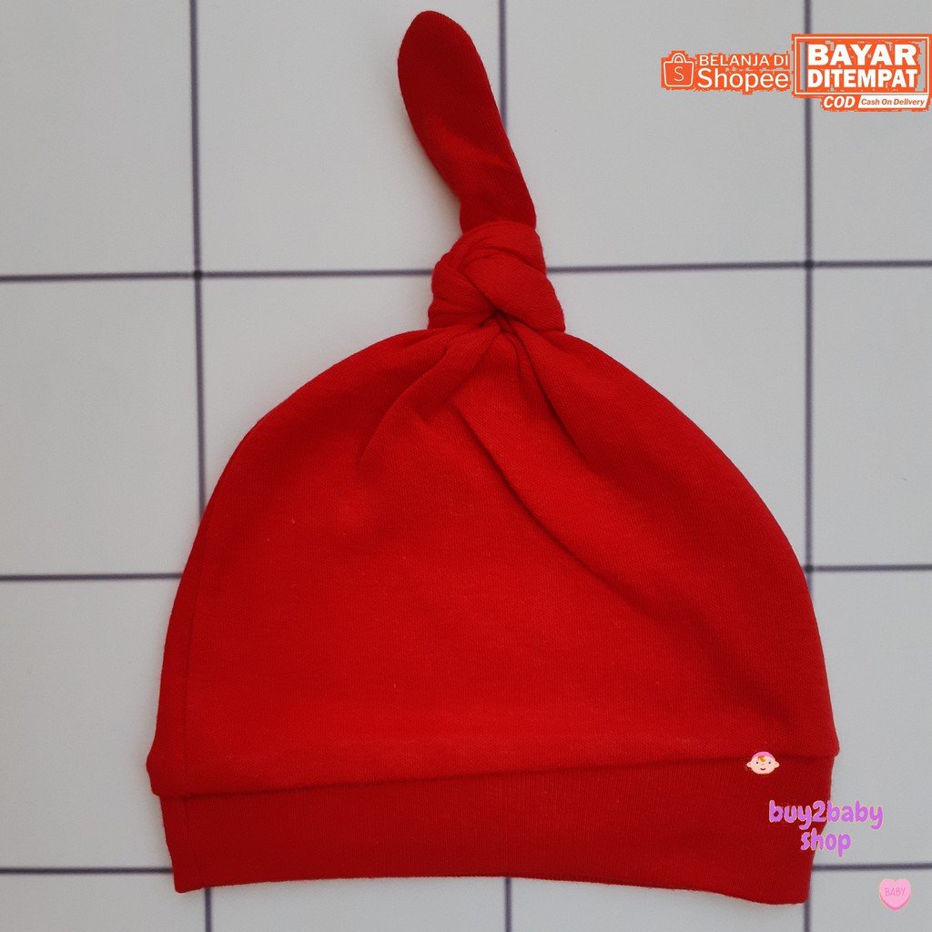 Topi bayi set sarung tangan dan kaki Merah Polos Turban VINATA bayi 0-3 bulan