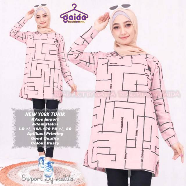 Tunik Kaos Printing LD 108 -120 PB 80 New York tunik