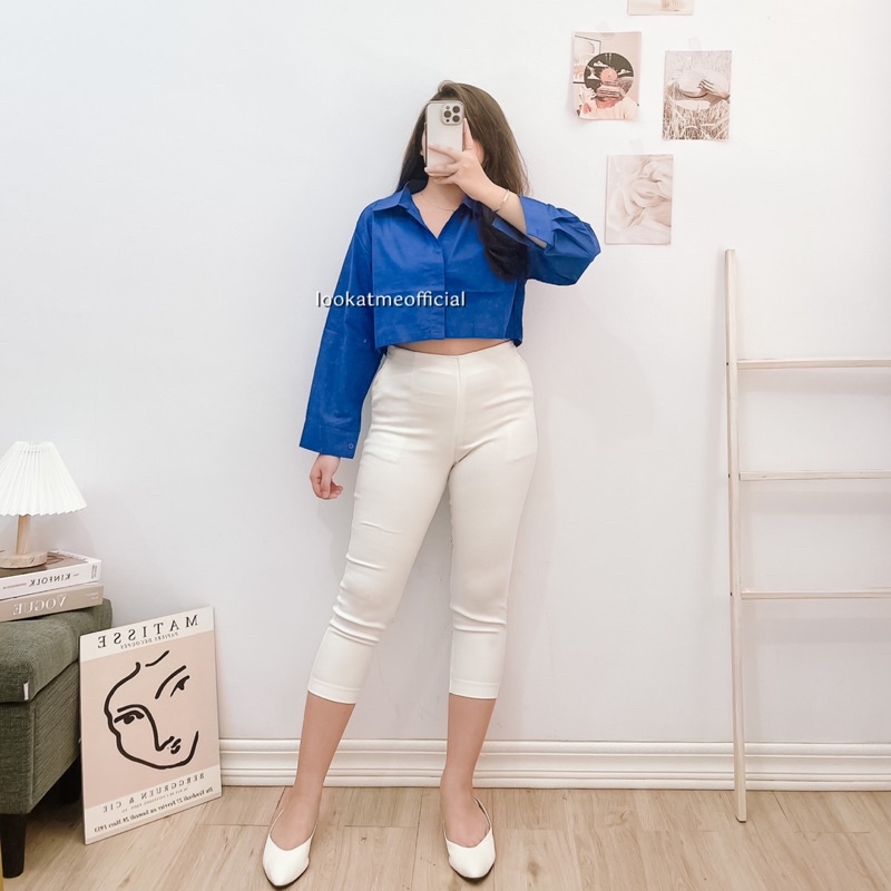 lookatmeofficial • Molly Crop Oversize Top - Atasan Blouse Wanita Model Crop Lengan Panjang Kerah Kemeja