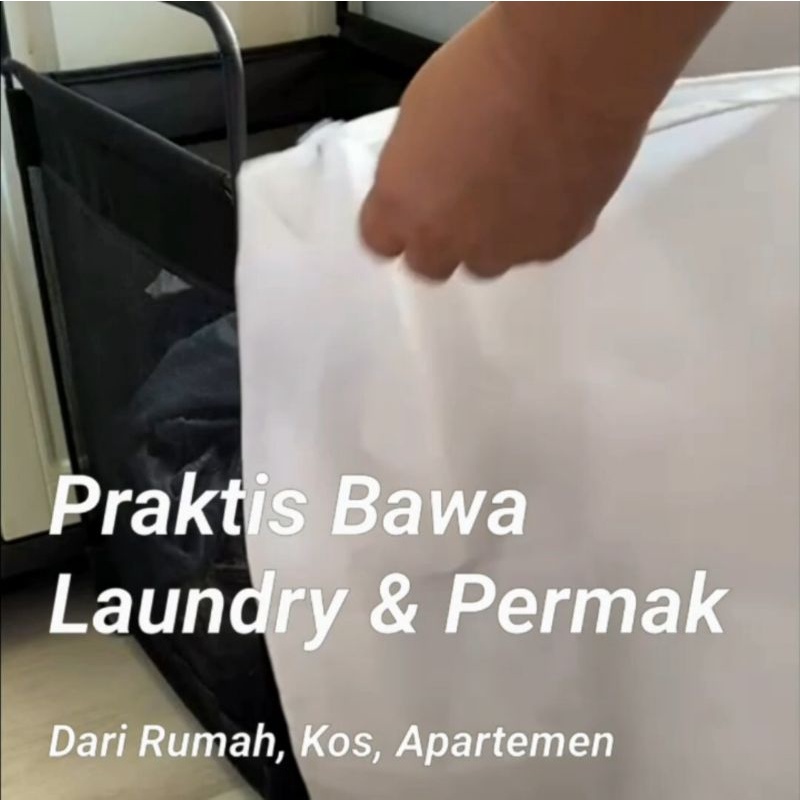 Tas Kantong Laundry Serut Besar Muat 8 Kg Lebih Tebal Ada Stopper Tali Steril Pouch Dustbag Polos