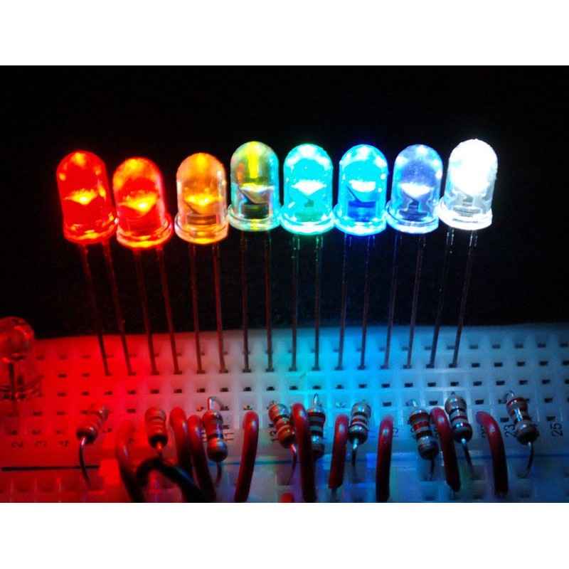 Lampu LED 5 mm Lamp Bening 5mm - Ketika Dinyalakan Warna Cahaya Putih Kuning Merah Hijau Biru