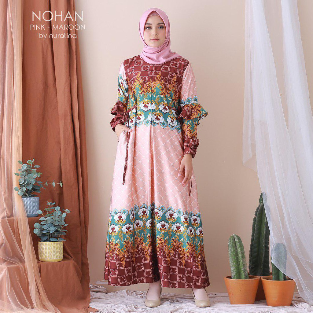  Gamis  Busui Nohan pink maroon baju  menyusui dress pesta 