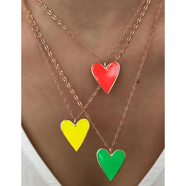 LRC Kalung Fashion Color Mixing Drop Oil Love Heart Contrast Alloy Multilayer Necklace K98536