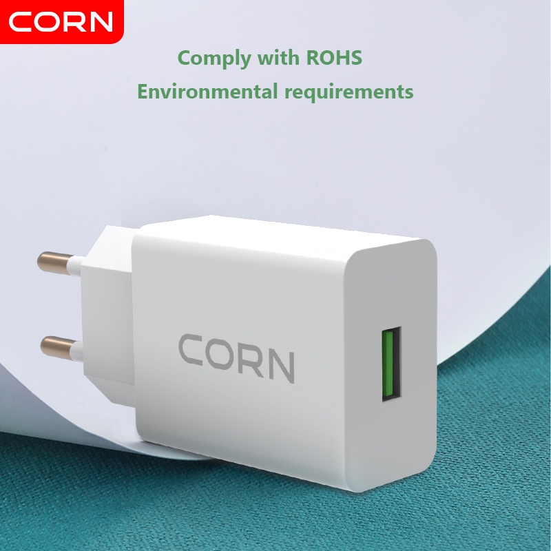 CORN Charger QE015 Original 3A 18W QC3.0 Fast Charging  EU Plug Quick Charging Charger With Kabel 3A Garansi Resmi 1 Tahun  untuk Samsung xiaomi vivo oppo