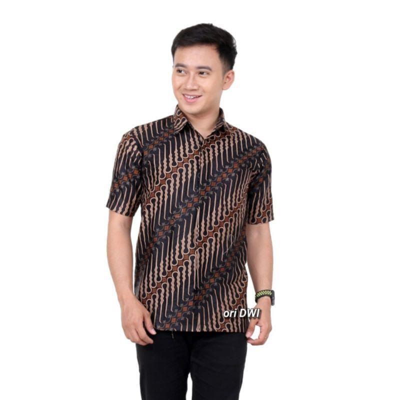 Risna Batik HRB026 Kenongo Hem Kemeja Batik Pria Lengan Pendek Katun Primis Premium Halus M L XL XXL-Jarum