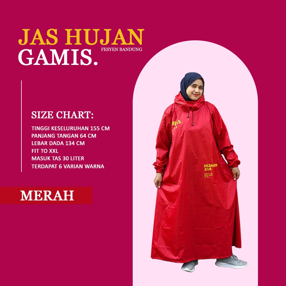 Jas Hujan Gamis / Jas Hujan Hijab / Jas Hujan Dewasa Wanita Muslimah / Jas Hujan Rok - Hijas