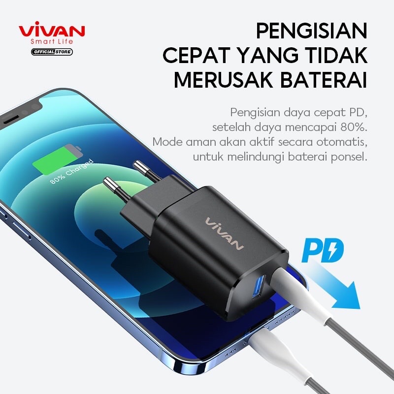 VIVAN Charger Original Fast Charging Power Super 30 Casan 3A Quick Charge 3.0 18W Garansi