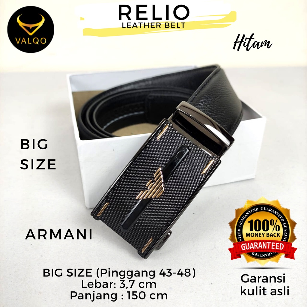 [VALQO] Ikat Pinggang RELIO Big Size 150 CM kulit Sapi Hitam Pria Gesper Premium Sabuk Cowok Laki Besar