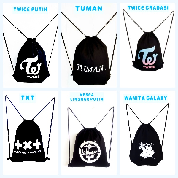 (PART 5 STRINGBAG TASLAN) tas Ransel string bag GENSHIN IMPACT KPOP drawstring multifungsi olahraga serut sablon bahan TASLAN premium new || Kiiyoomii ||