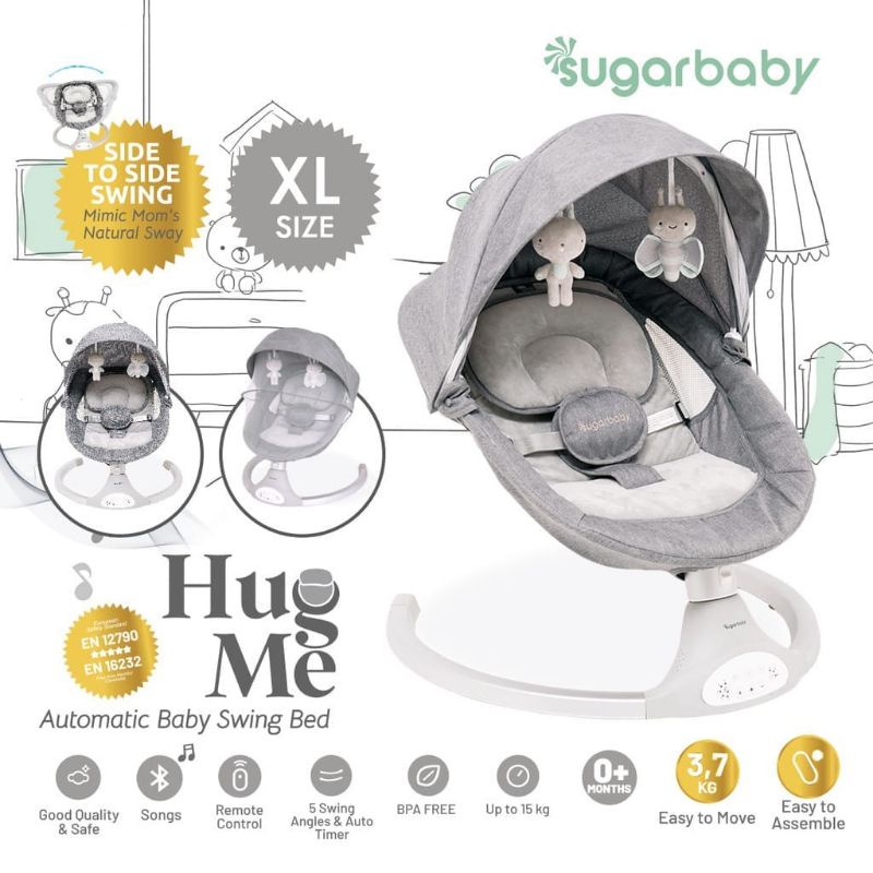 Sugarbaby HUG ME Automatic Baby Swing Bed Ayunan Bed untuk Bayi Ayunan disertai musik