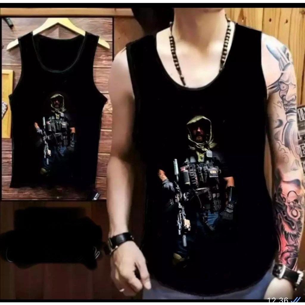 POLILE781 / SINGLET GUNMAN / kaos cowok / singlet terlaris