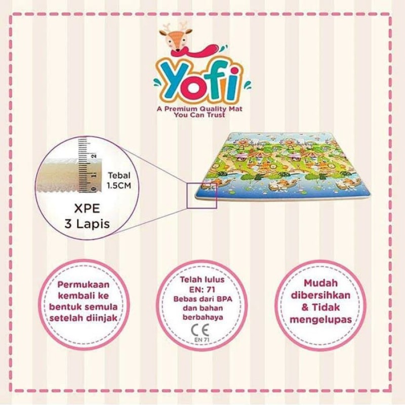 Yofi Activity Mat PE Roll (200x150x1.5cm) - Safari and Elephant With Balloon