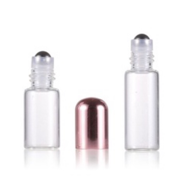 3ml Botol Clear Tutup Rose Gold Pink Roll On Glass Perfume Essential Oil Vials Stainless Roller Ball Travel Clear Bottle