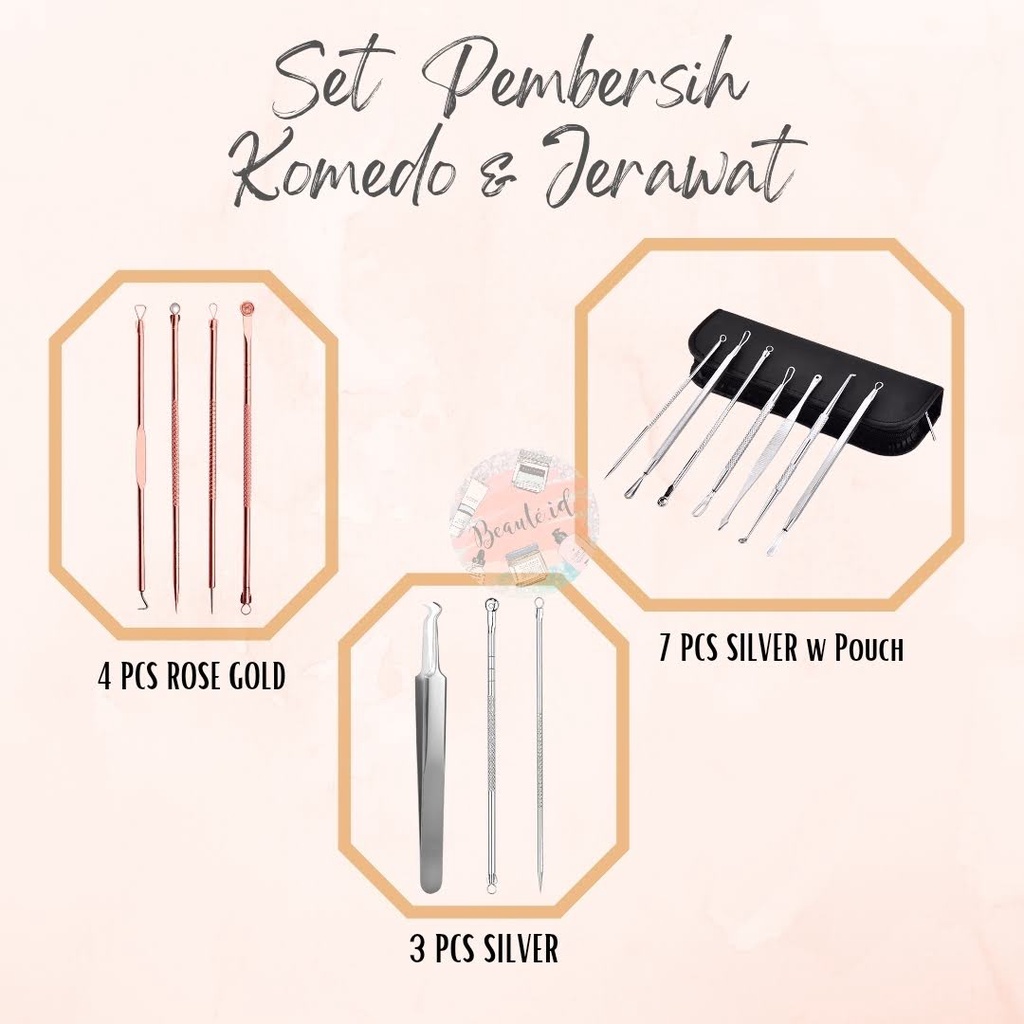 Set Alat Perlengkapan Perawatan Wajah Pembersih Pengambil Bintik Komedo Jerawat Acne Blackhead Pimple Remover Face Skin Care Stainless Steel