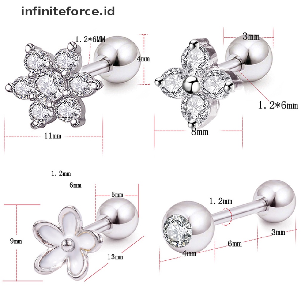 Anting Stud Piercing Bentuk Bunga Helix Tragus Tulang Rawan Bahan Stainless Steel