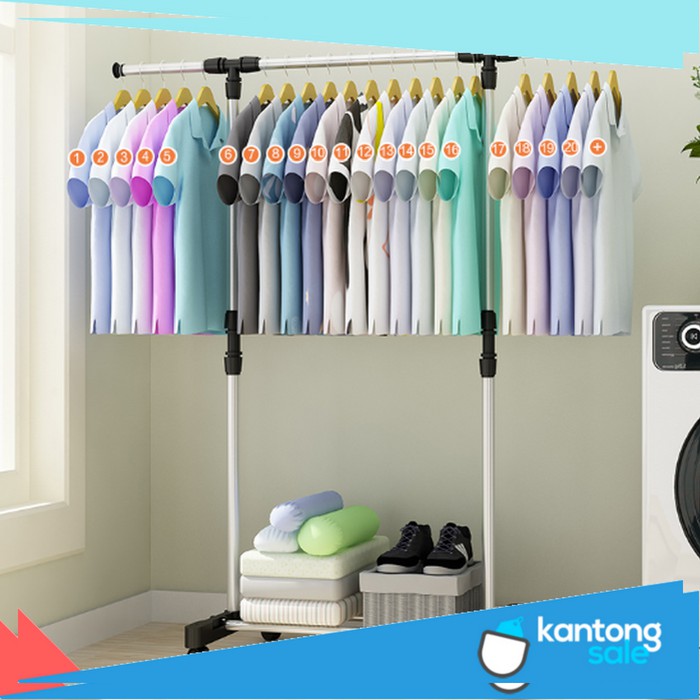 Stand Hanger Double Rak Portable Lemari Gantung Lemari Baju Portable Tempat Baju Tempat Pakaian