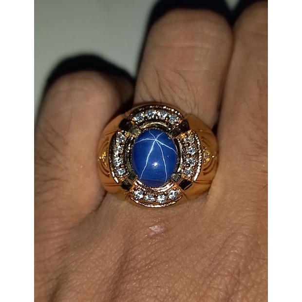 CINCIN PERMATA BATU BLUE SAFIR STAR ASLI BANGKOK 9 MOHS