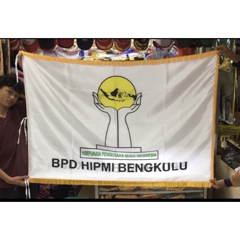 Bendera pataka printing bolak balik rumbai emas