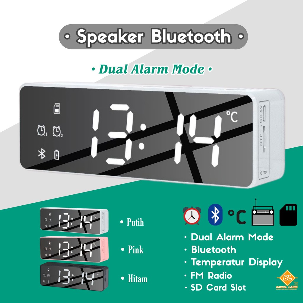 (COD) Speaker Bluetooth SD Card Speaker Alarm Jam digital Jam Alarm Jam Meja Putih