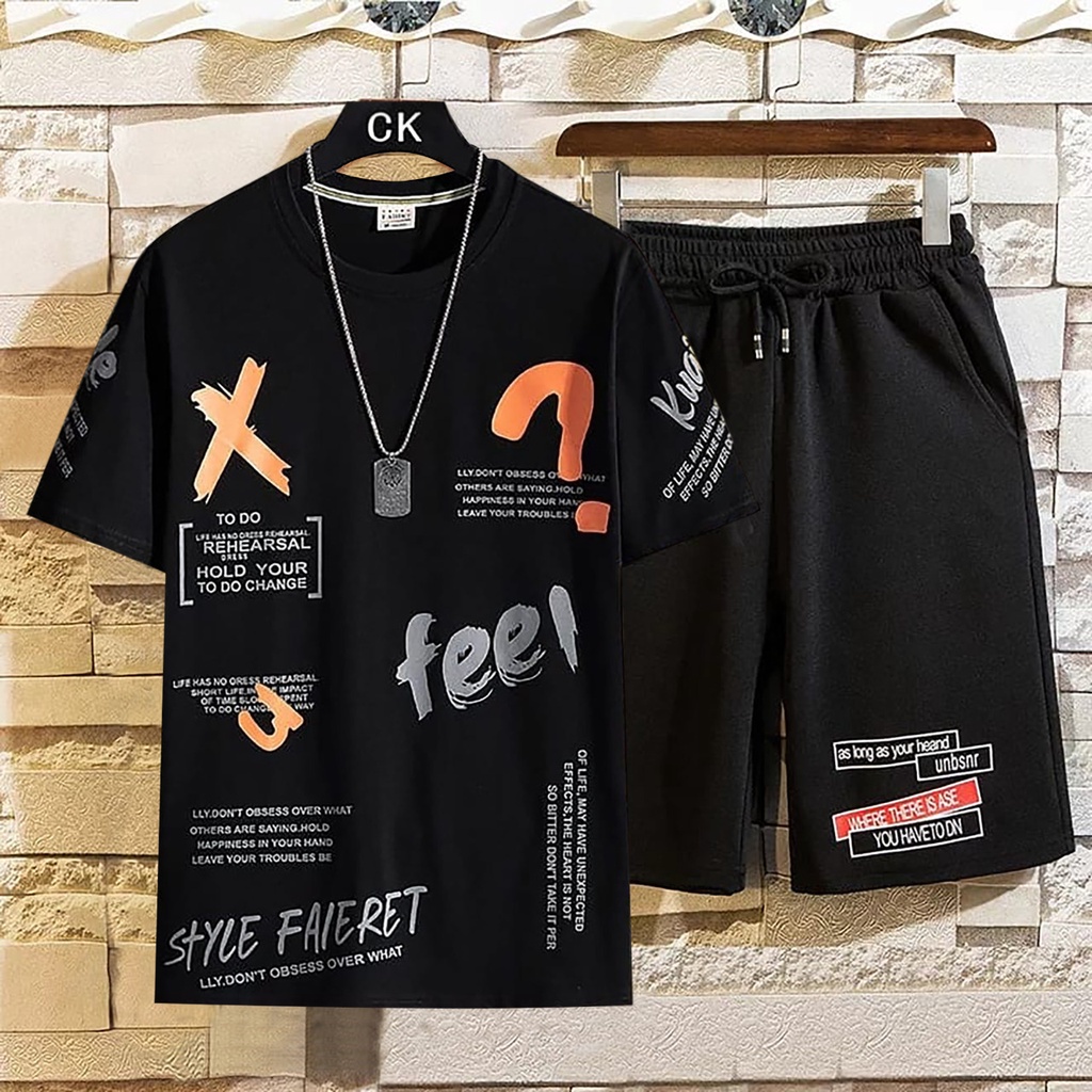 bayar di tempat-setelan size M|L,XL atasan + celana pakaian distro terlaris set fee-belibeli